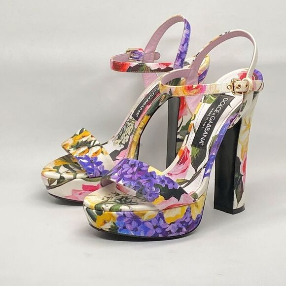 Dolce & Gabbana floral-print gabardine platform sandals size 38 - Picture 5 of 13